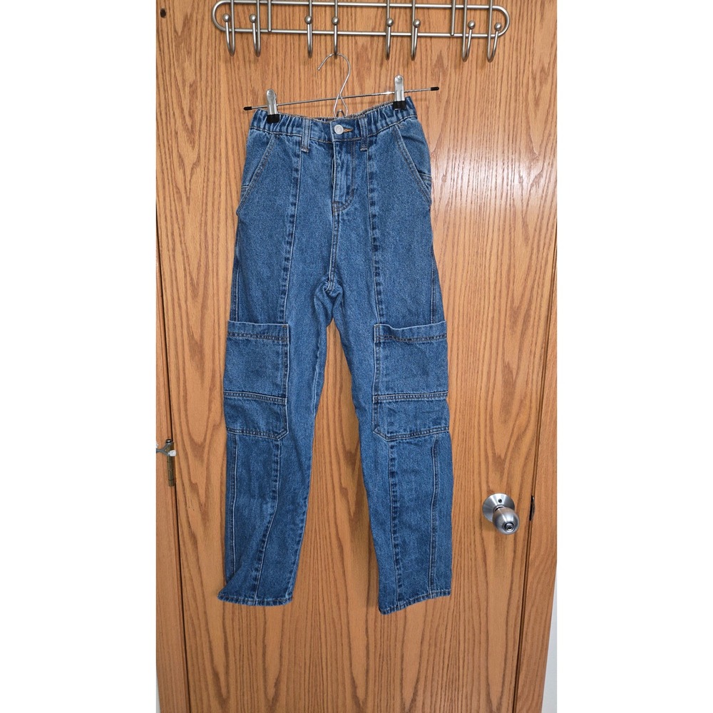 BP.‎ Women Blue High Waisted Cargo Jeans Straight Leg Elastic Waist Size 24